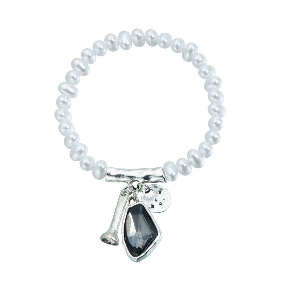 Elegant Faux Pearl & Smoky Crystal Necklace, Bracelet & Earring Set