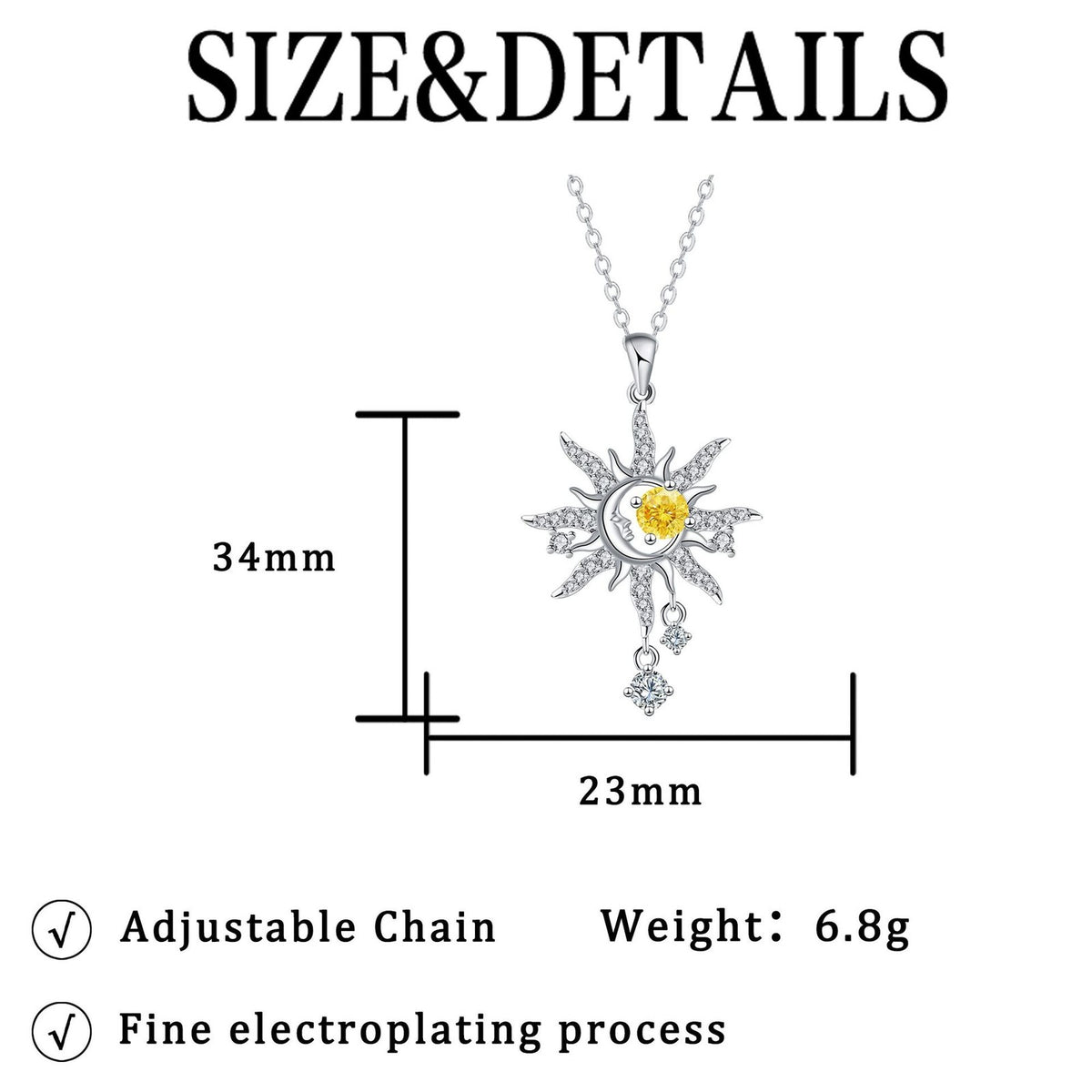 Dainty Sun Moon Star Pendant Necklace