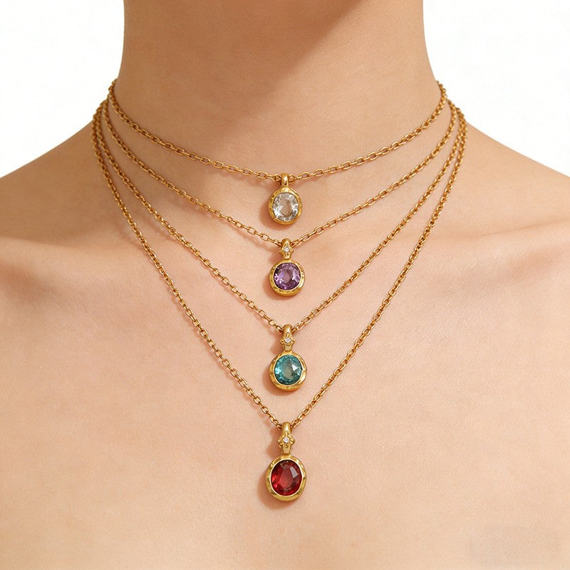 14k Dainty Multi-Gem Layered Necklace