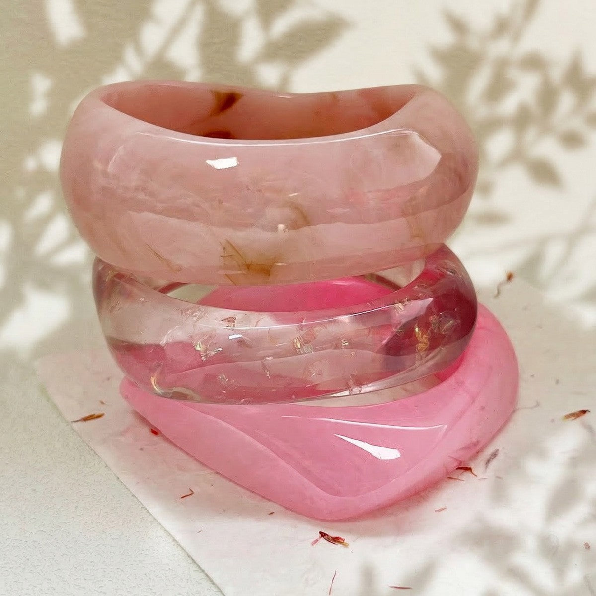 3pc Romantic Pink Resin Bangle Set