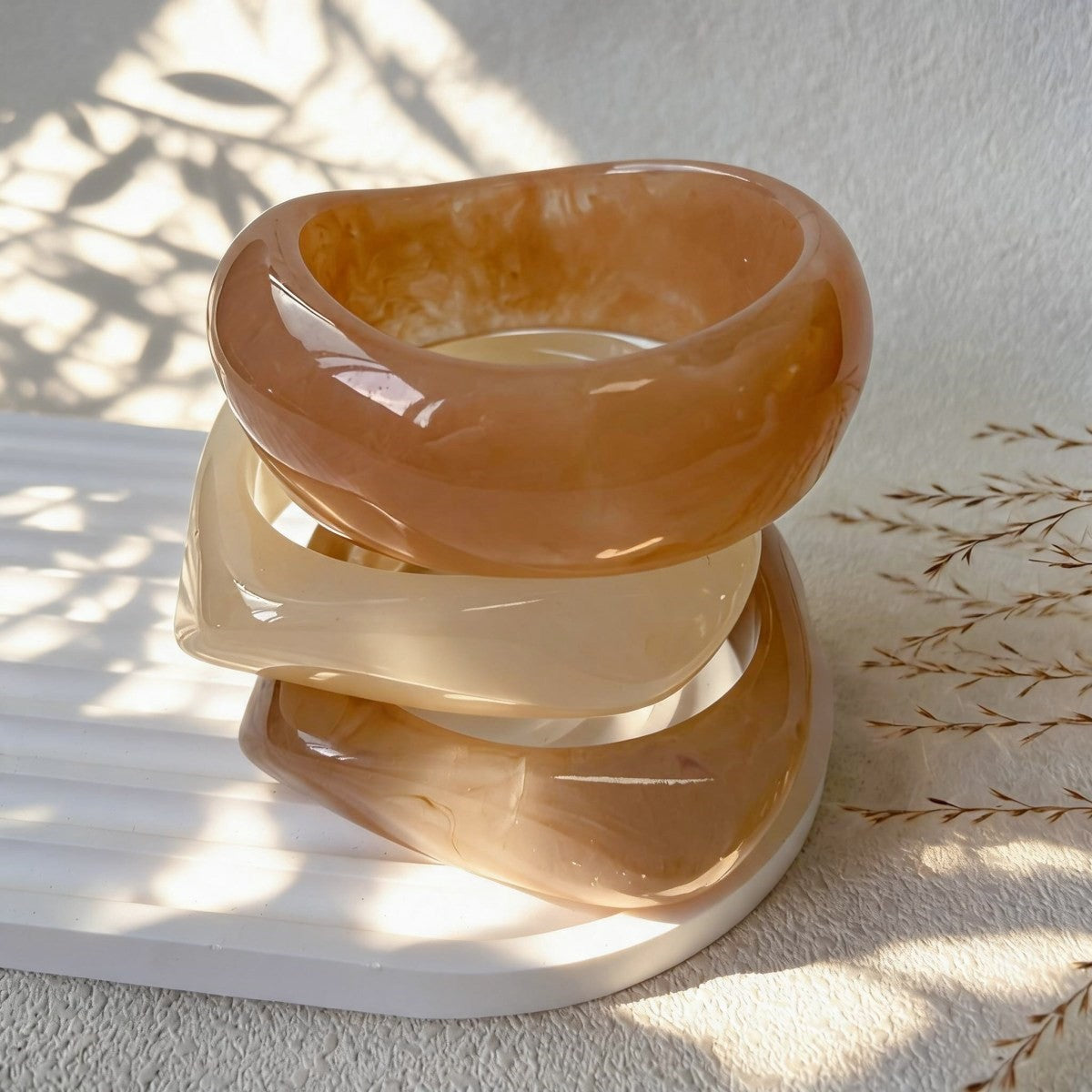 3pc Romantic Pink Resin Bangle Set
