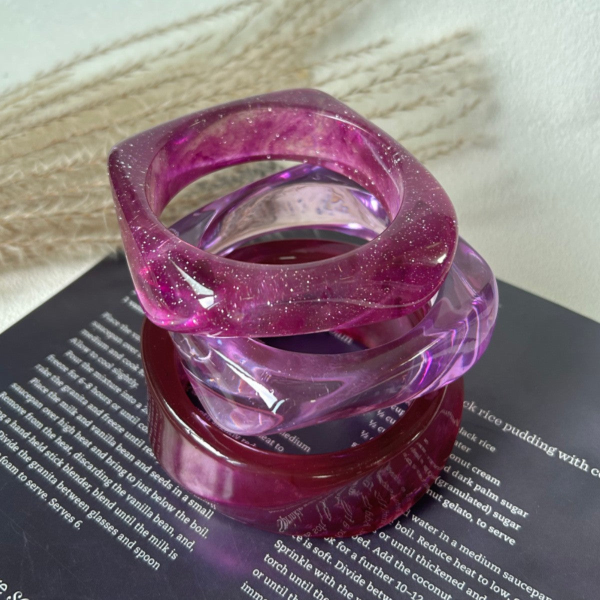 3pc Romantic Pink Resin Bangle Set
