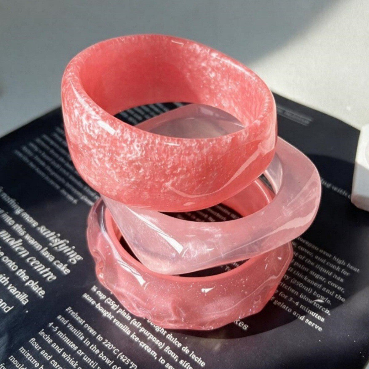 3pc Romantic Pink Resin Bangle Set