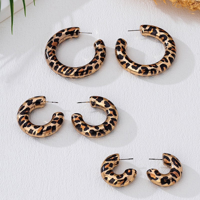 Classy Leopard Print C Hoop Earrings