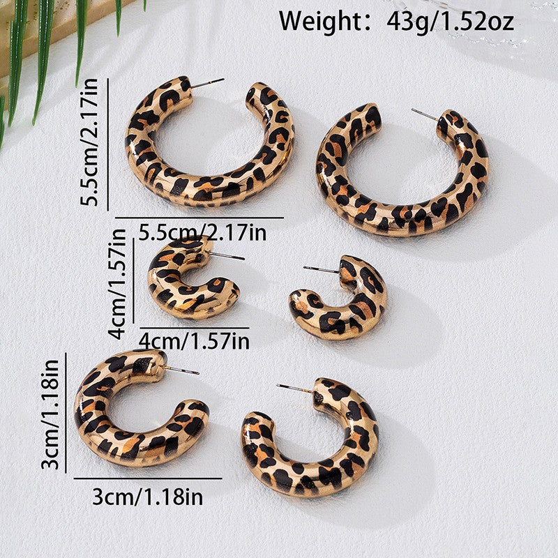 Classy Leopard Print C Hoop Earrings