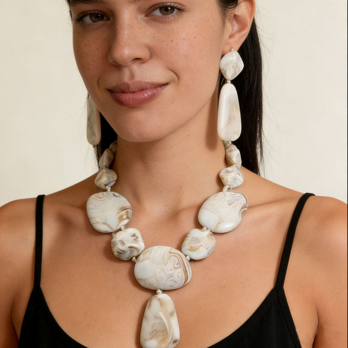 Boho Marbled Resin Necklace and Earring Set