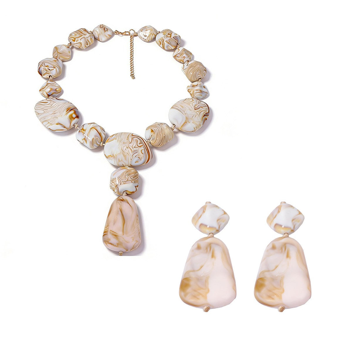 Boho Marbled Resin Necklace and Earring Set