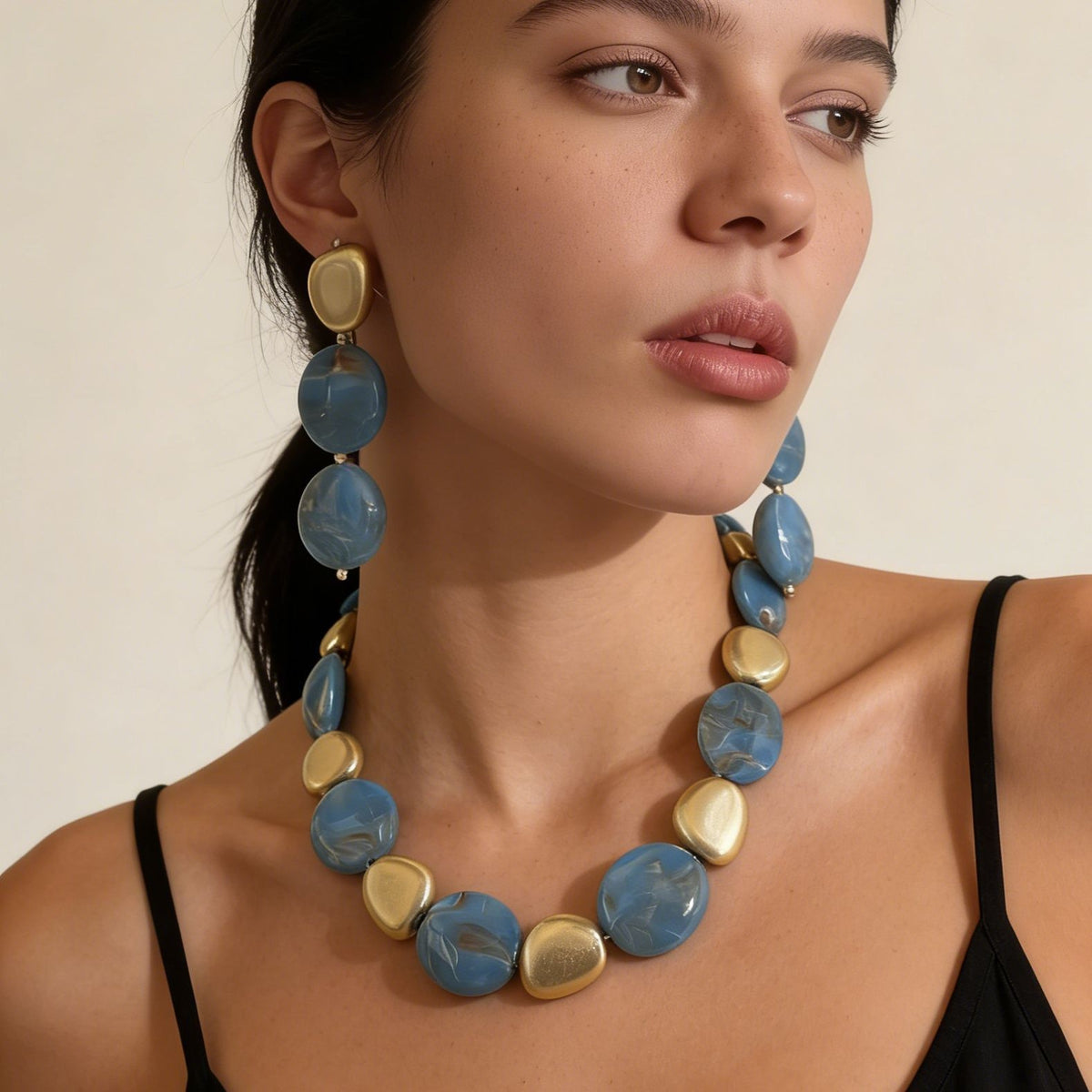 Boho Blue Geometric Resin Necklace & Earring Set
