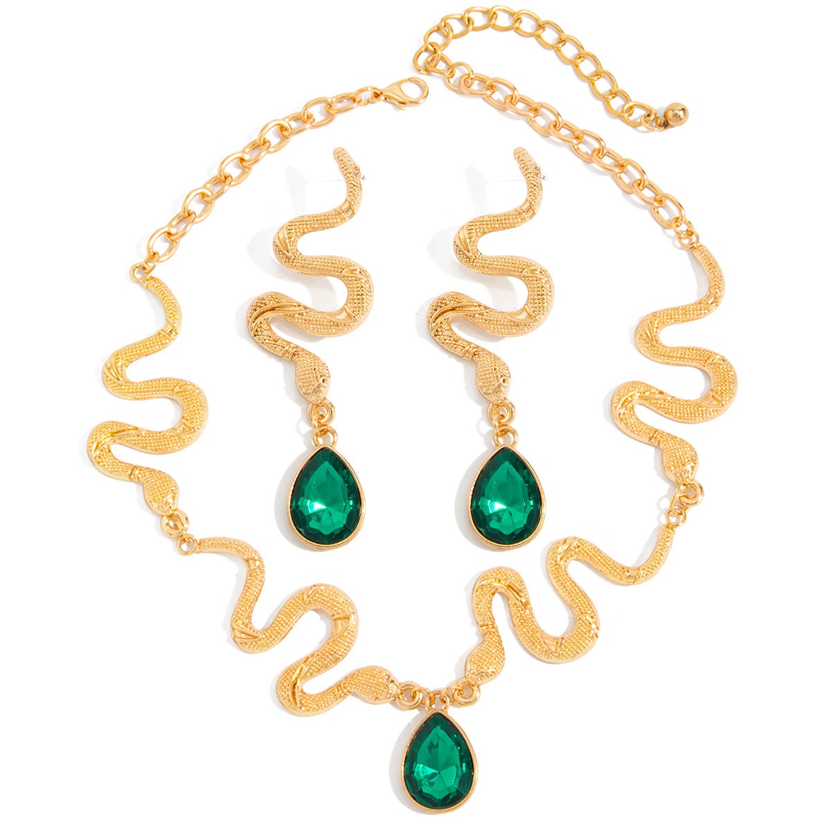 Classy Green Teardrop Snake Necklace & Earring Set