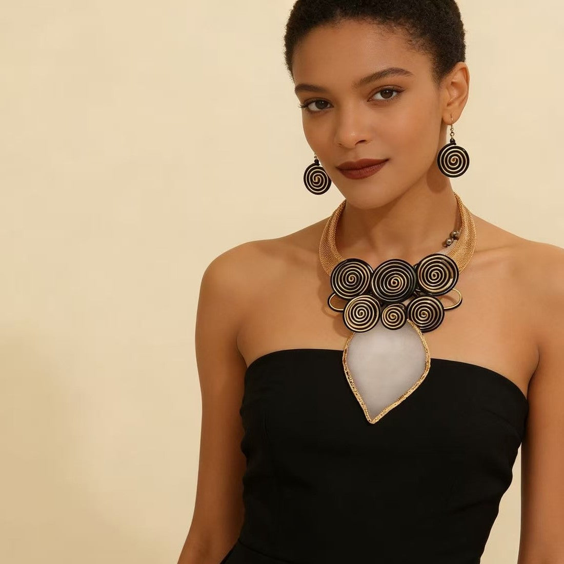 Boho Red Spiral Collar Necklace & Earring Set
