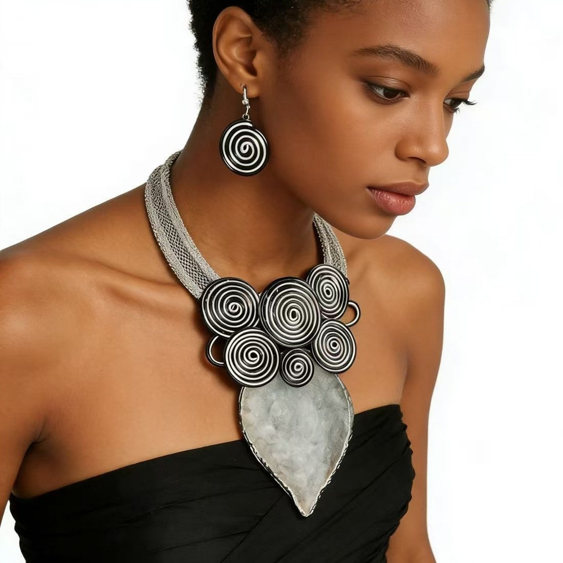 Boho Red Spiral Collar Necklace & Earring Set
