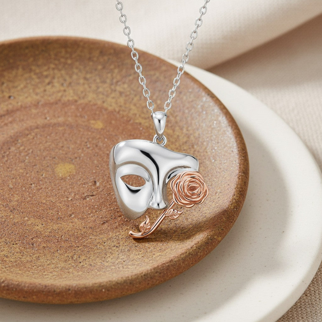 Romantic Two-Tone Opera Mask Rose Necklace