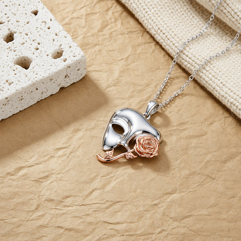 Romantic Two-Tone Opera Mask Rose Necklace