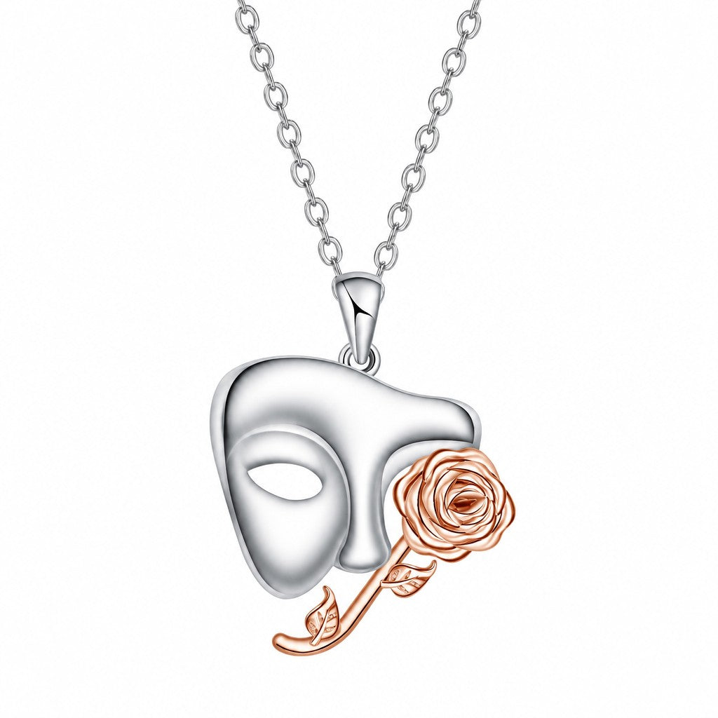 Romantic Two-Tone Opera Mask Rose Necklace