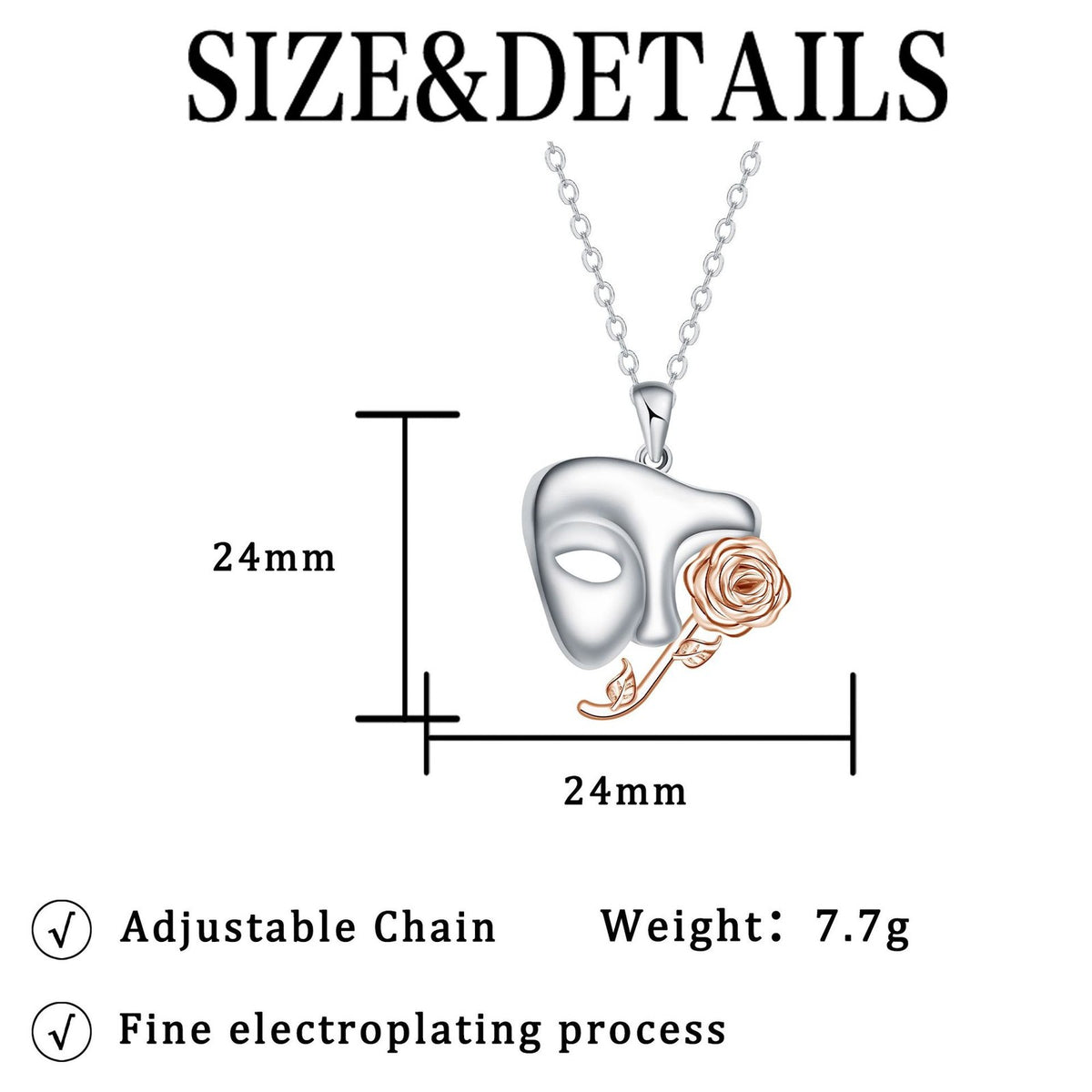 Romantic Two-Tone Opera Mask Rose Necklace