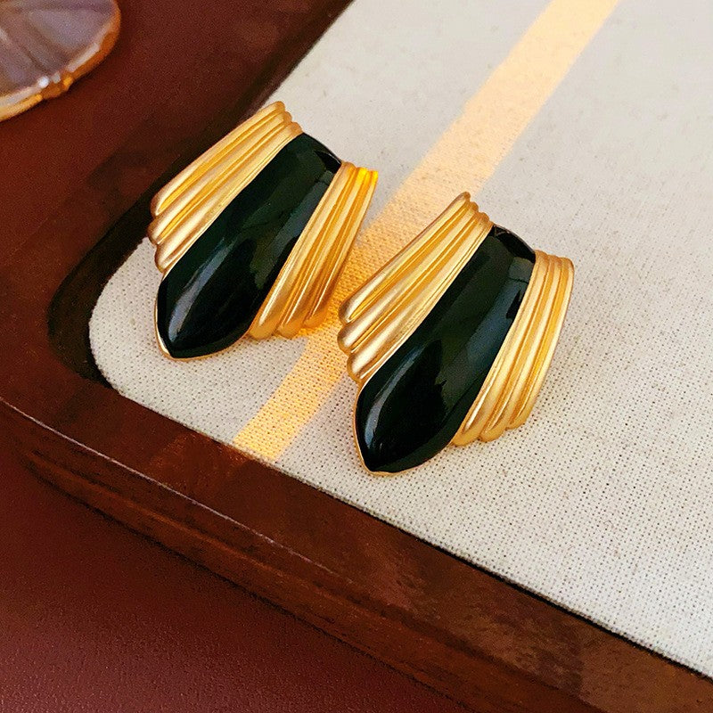 Vintage Striped Enamel Necklace and Earrings Set