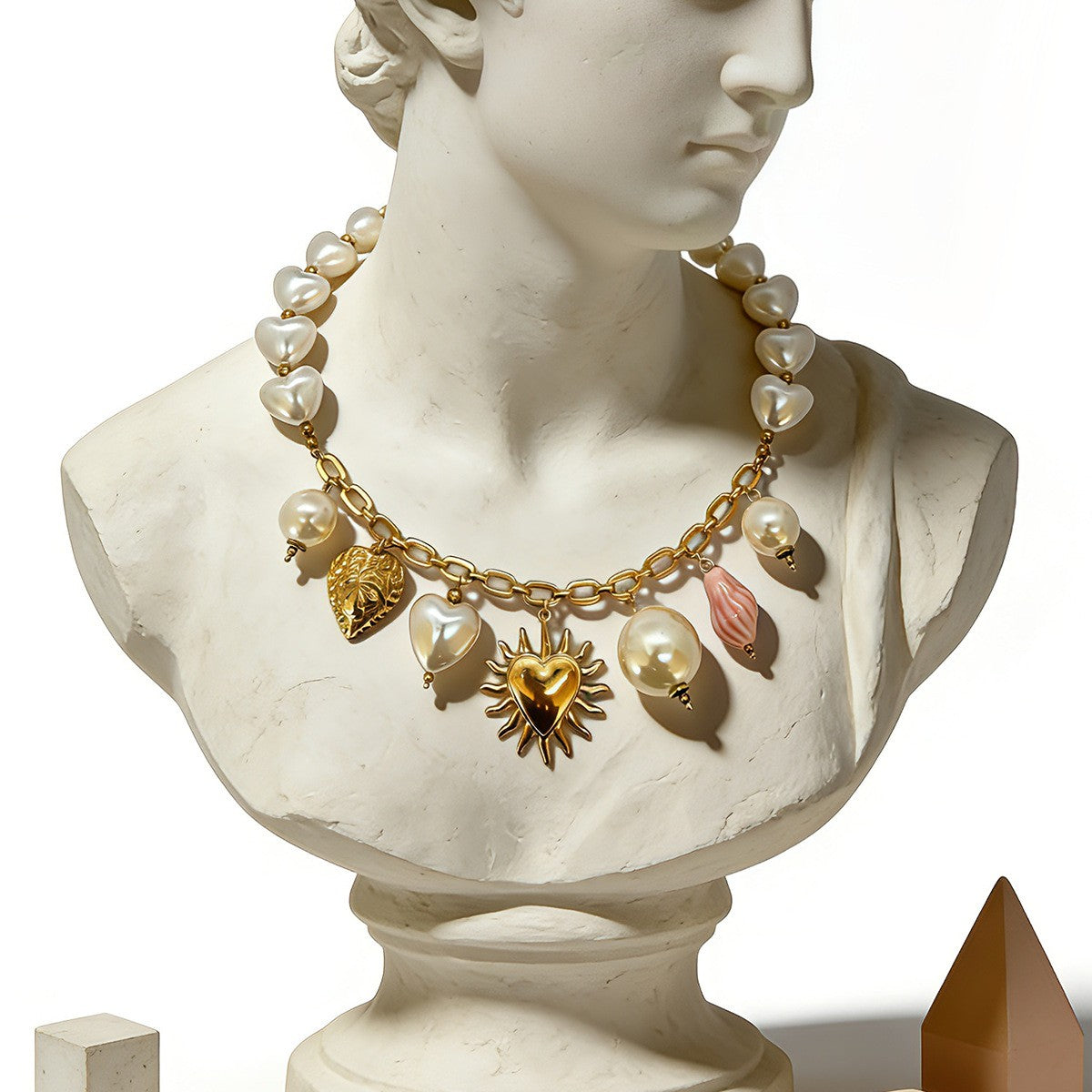 18k Romantic Sun Heart Pearl Necklace
