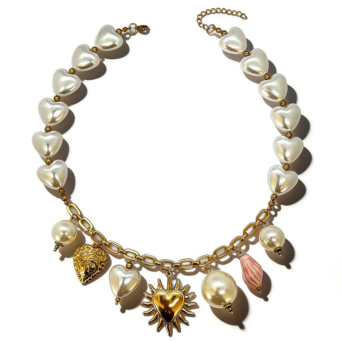 18k Romantic Sun Heart Pearl Necklace