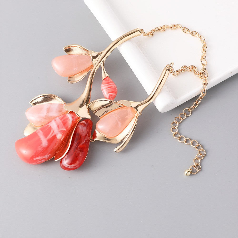 Romantic Pink Resin Floral Statement Necklace
