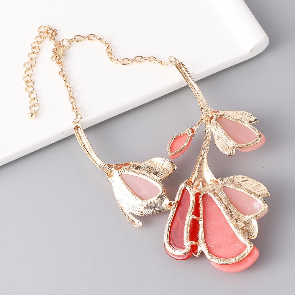 Romantic Pink Resin Floral Statement Necklace