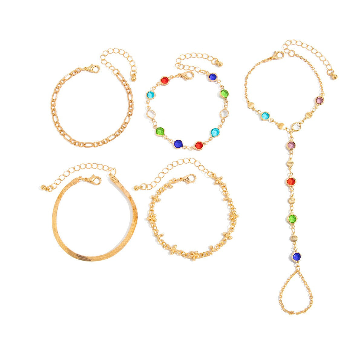 Dainty Multicolor Gemstone Hand Chain & Bracelet Set