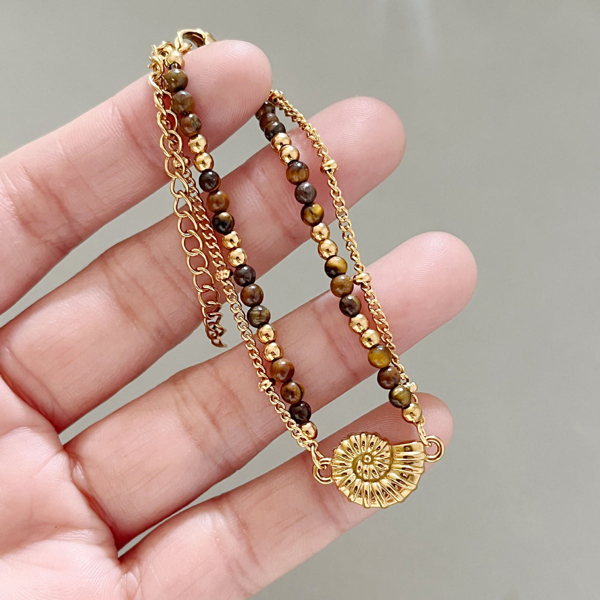 Boho Tiger Eye Sea Turtle & Shell Bracelet Set