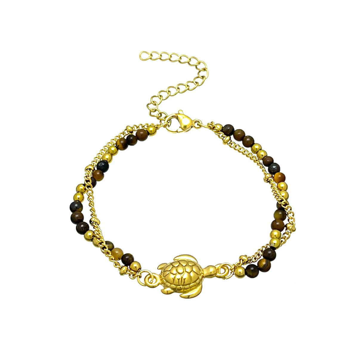 Boho Tiger Eye Sea Turtle & Shell Bracelet Set