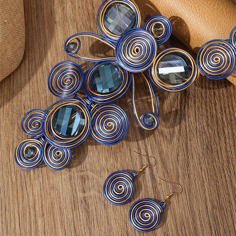 Boho Blue Wire Spiral Necklace and Earring Set