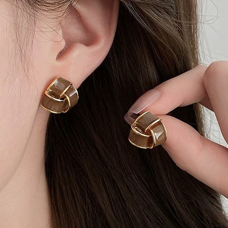 Classy Brown Enamel Geometric Earring Set