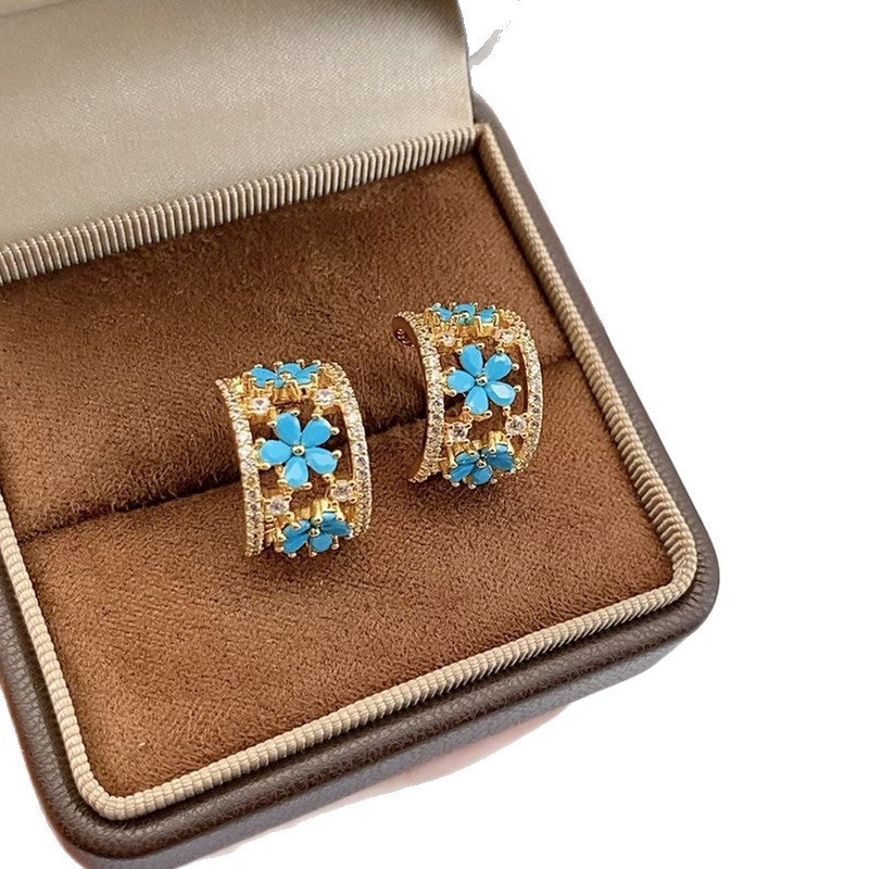 Boho Turquoise Floral Huggie Earring Set
