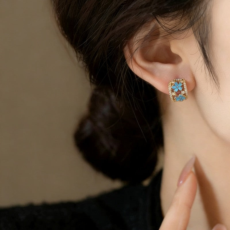 Boho Turquoise Floral Huggie Earring Set