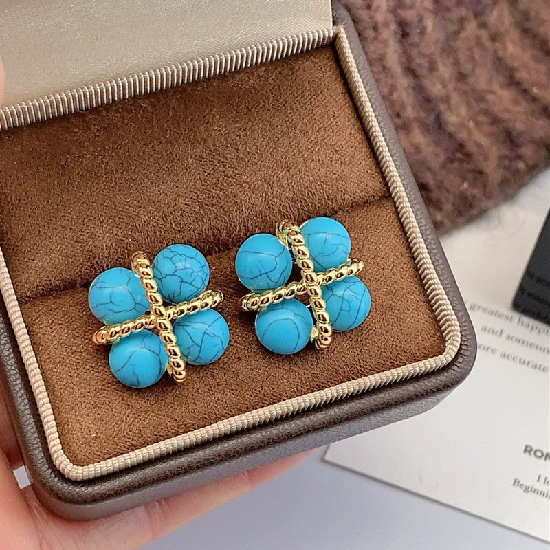 Boho Turquoise Floral Huggie Earring Set