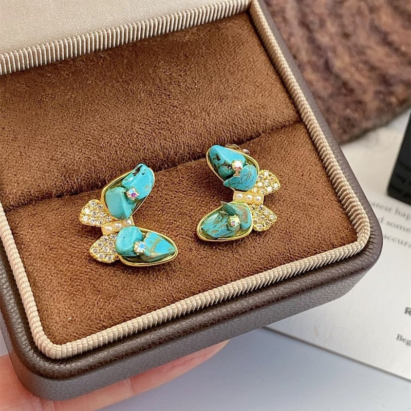 Boho Turquoise Floral Huggie Earring Set