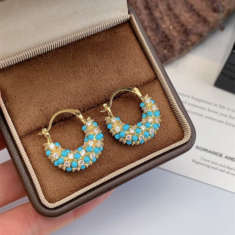 Boho Turquoise Floral Huggie Earring Set