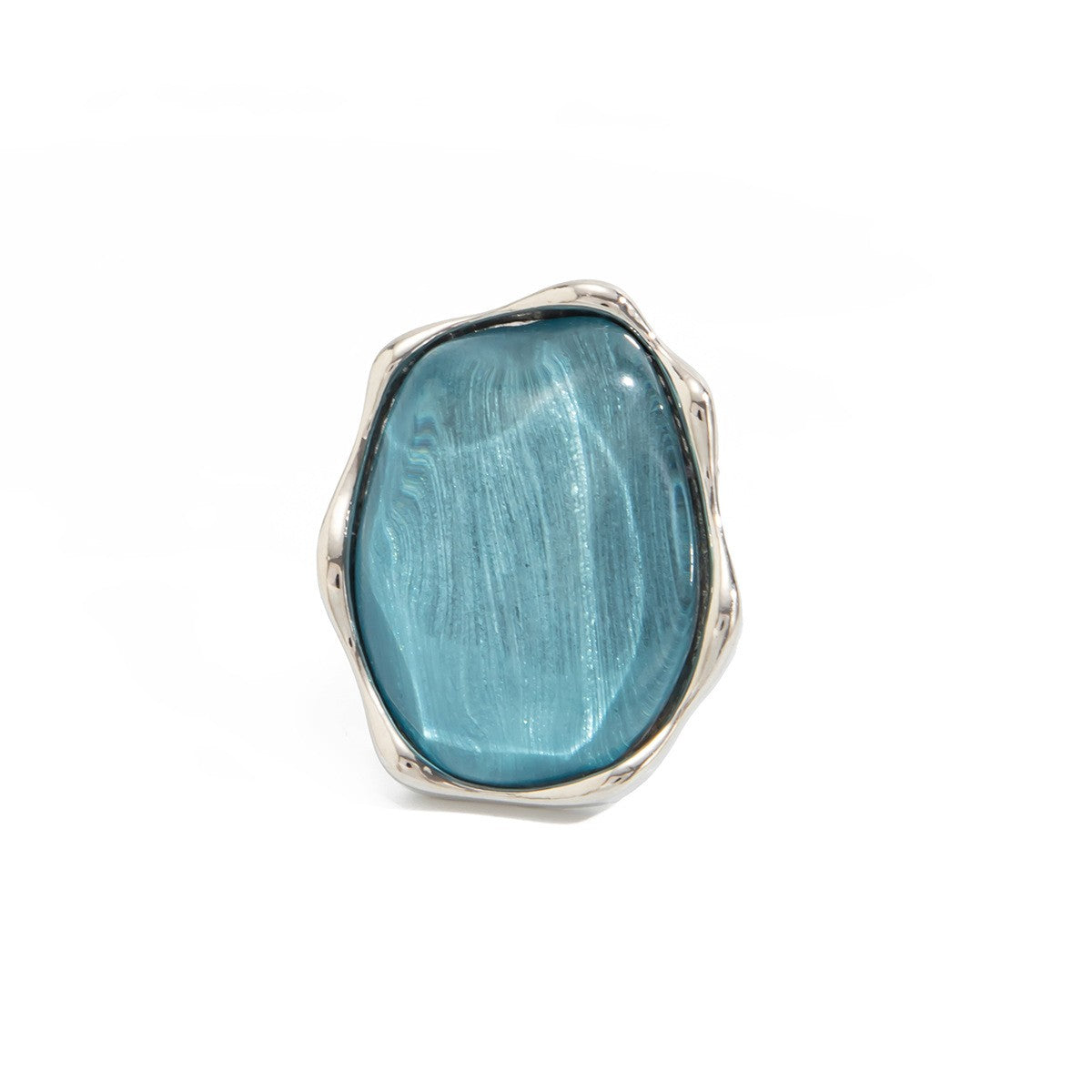 Classy Silver Ripple Stone Ring & Earring Set