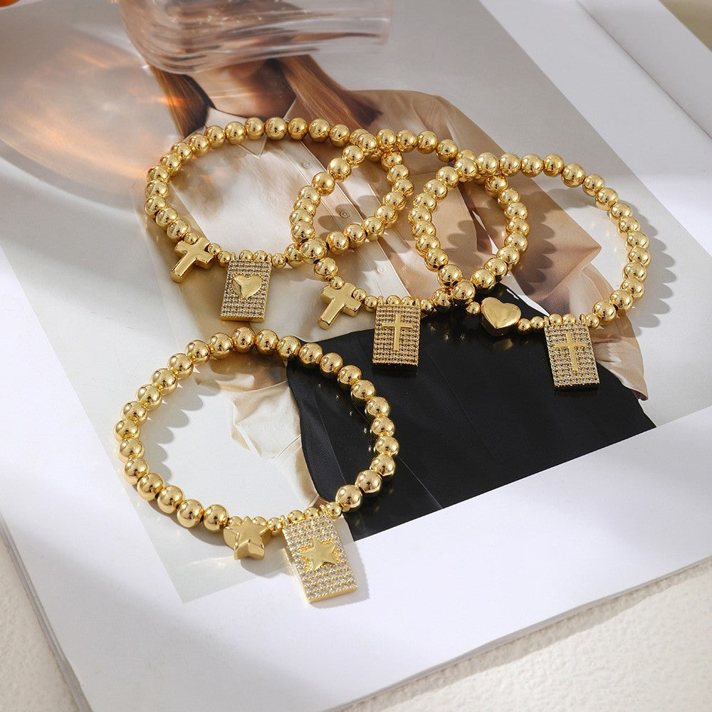Classy Pave Cross & Heart Tag Bracelet