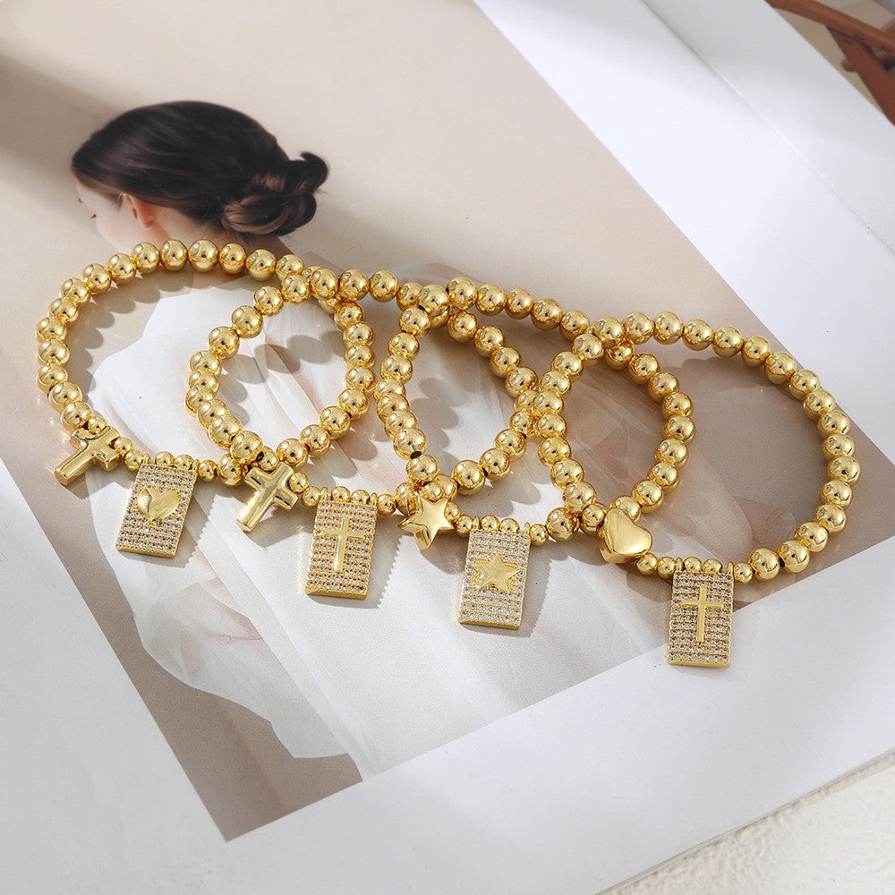 Classy Pave Cross & Heart Tag Bracelet