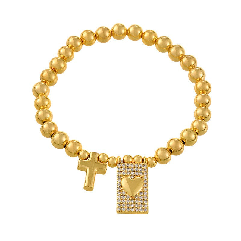 Classy Pave Cross & Heart Tag Bracelet