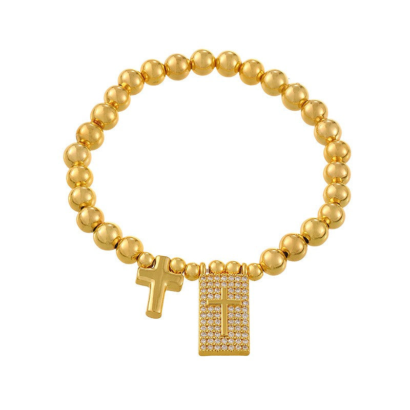 Classy Pave Cross & Heart Tag Bracelet