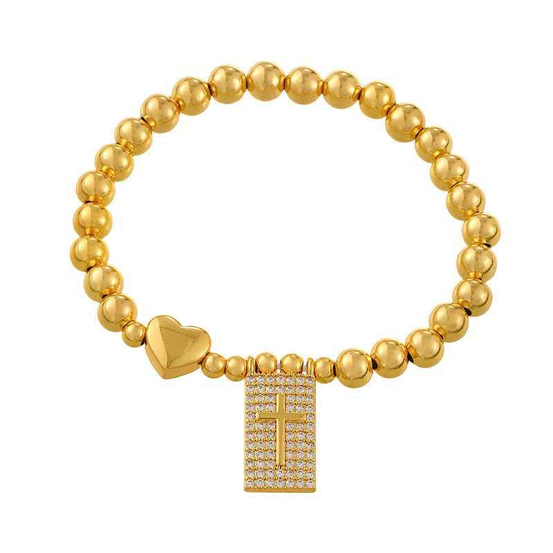 Classy Pave Cross & Heart Tag Bracelet