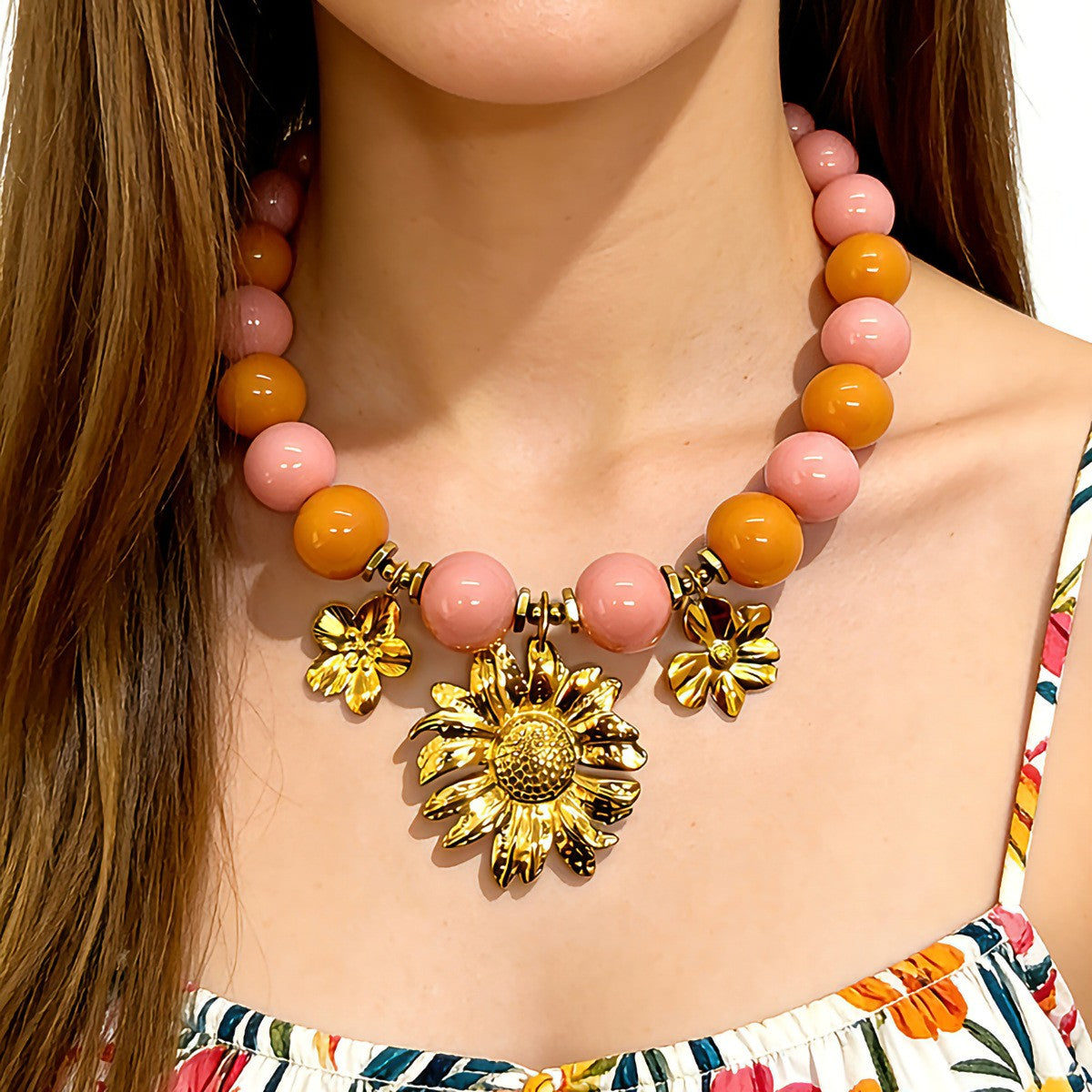 18k Boho Floral Beaded Statement Necklace