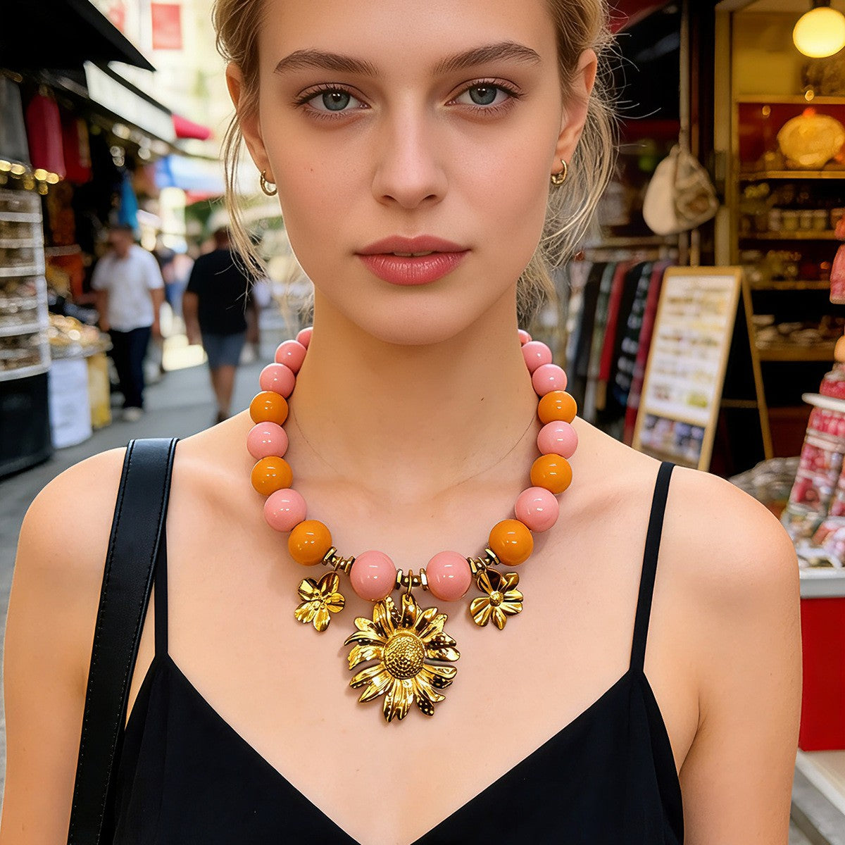 18k Boho Floral Beaded Statement Necklace