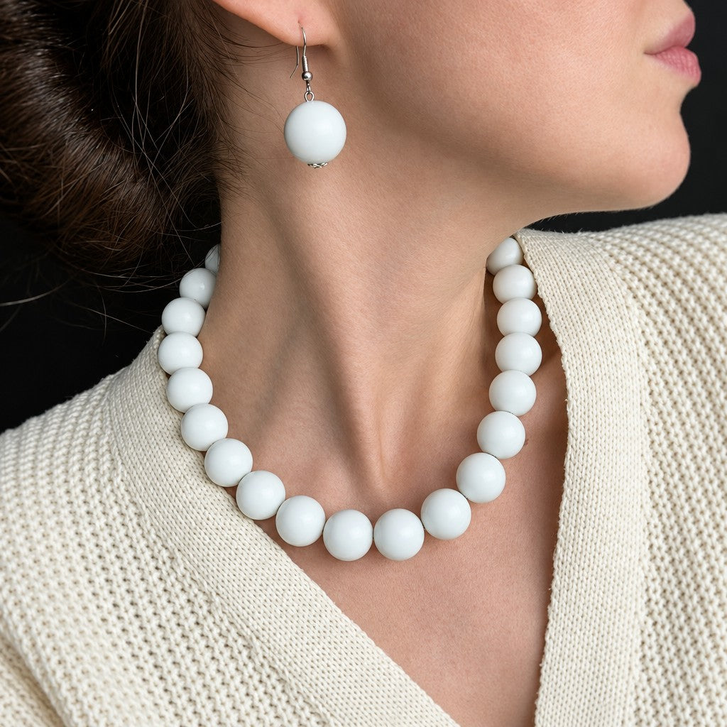 Romantic Pink Round Bead Necklace & Earring Set