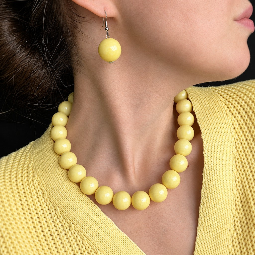 Romantic Pink Round Bead Necklace & Earring Set