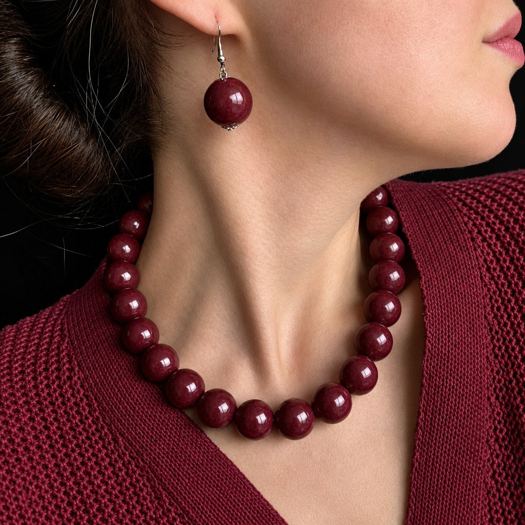 Romantic Pink Round Bead Necklace & Earring Set