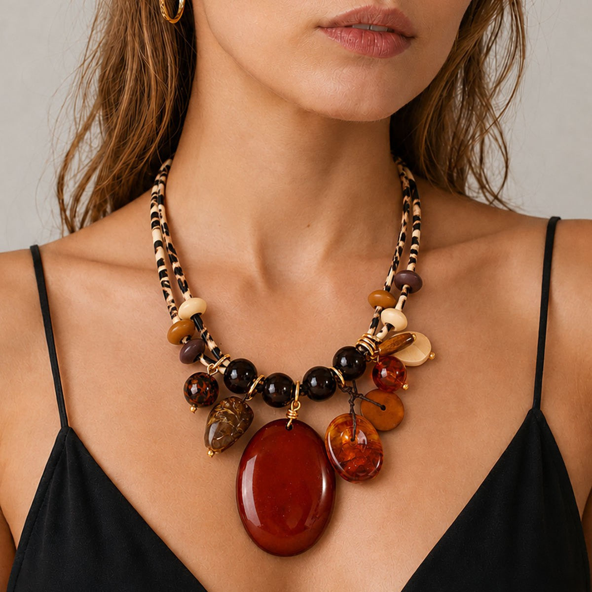 Boho Multi-Strand Resin Statement Necklace