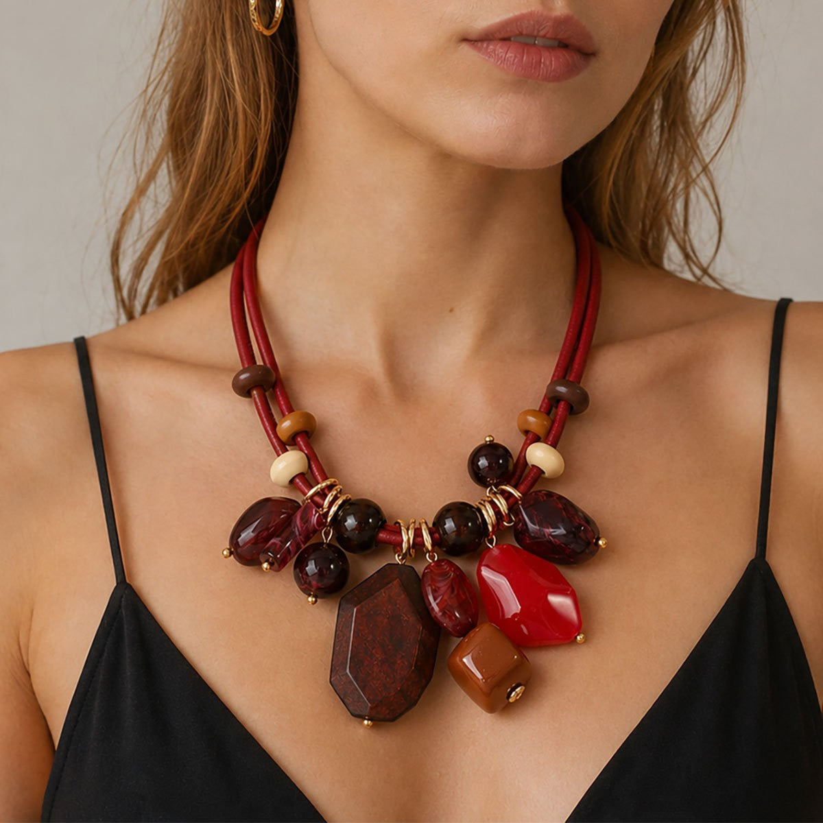 Boho Multi-Strand Resin Statement Necklace