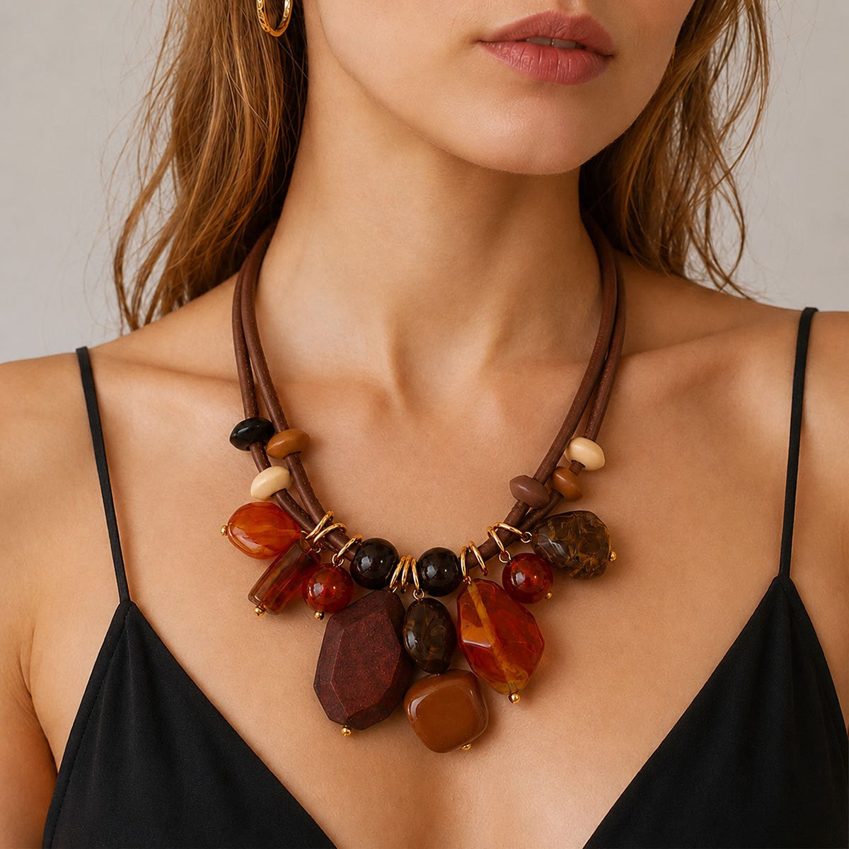 Boho Multi-Strand Resin Statement Necklace