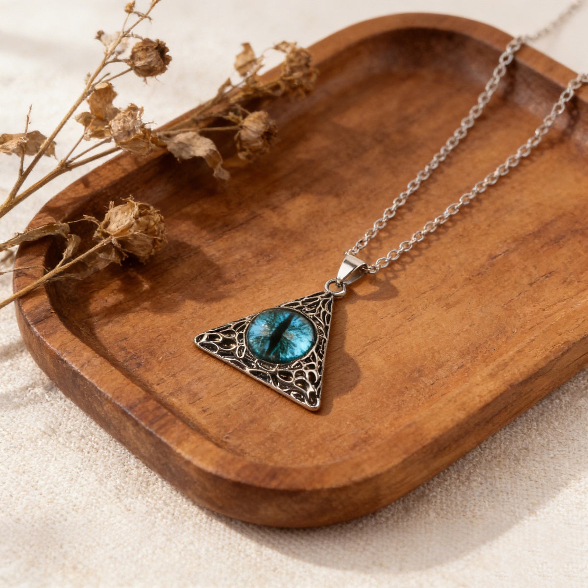 Vintage Blue Eye Triangle Necklace