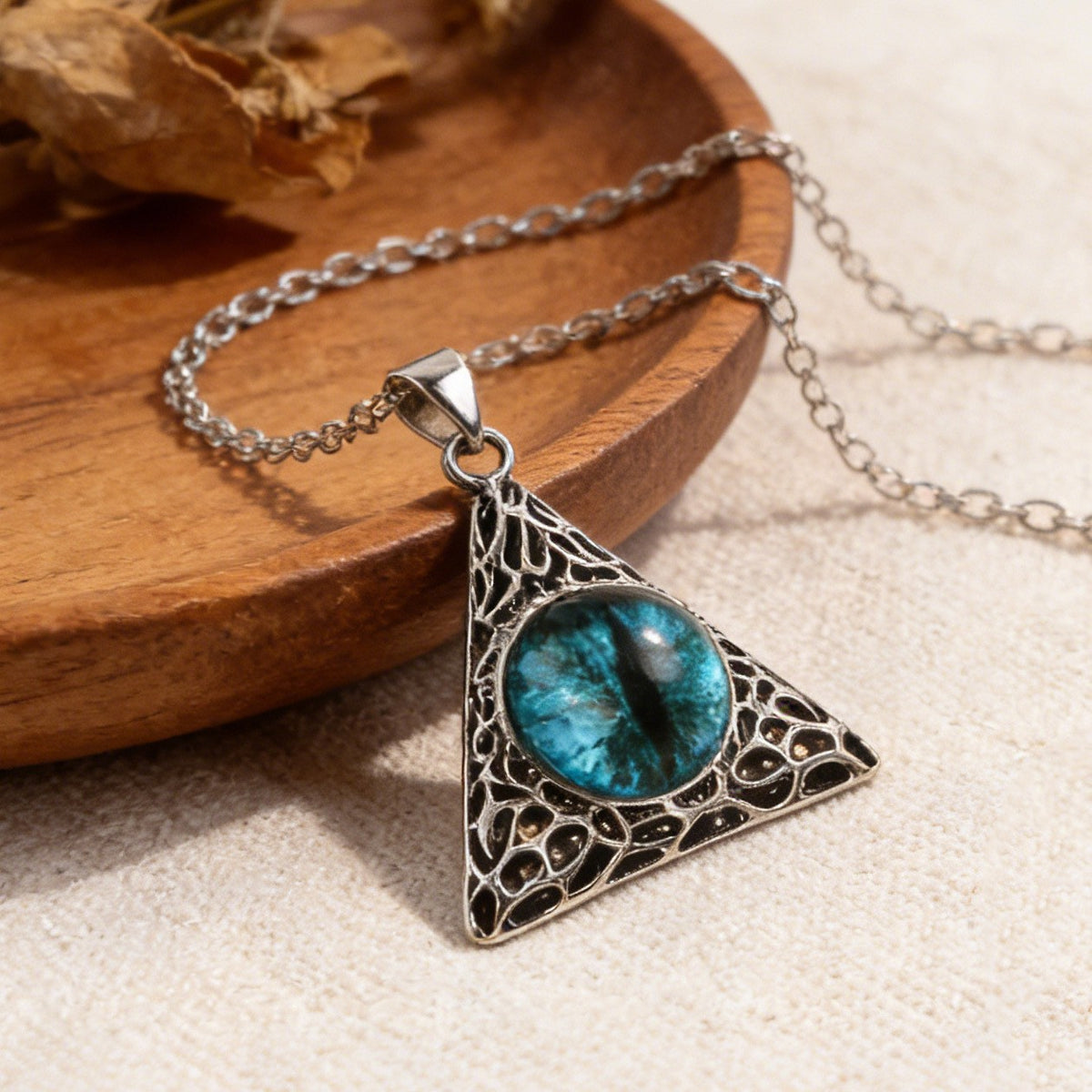 Vintage Blue Eye Triangle Necklace
